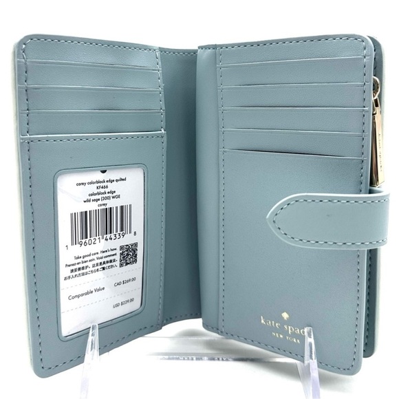 Kate Spade Carey Smooth Quilted Leather Compact Bifold Wallet Wild Sage (NWT) - Picture 8 of 9